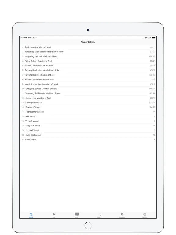 Tangkapan layar Acupuncture Points, cool index iPad 